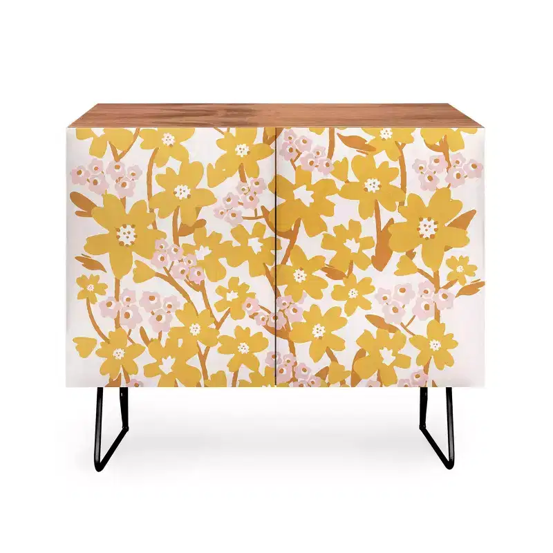 ThirtyOne Illustrations Wildflowers in Turmeric Credenza - Deny Designs
