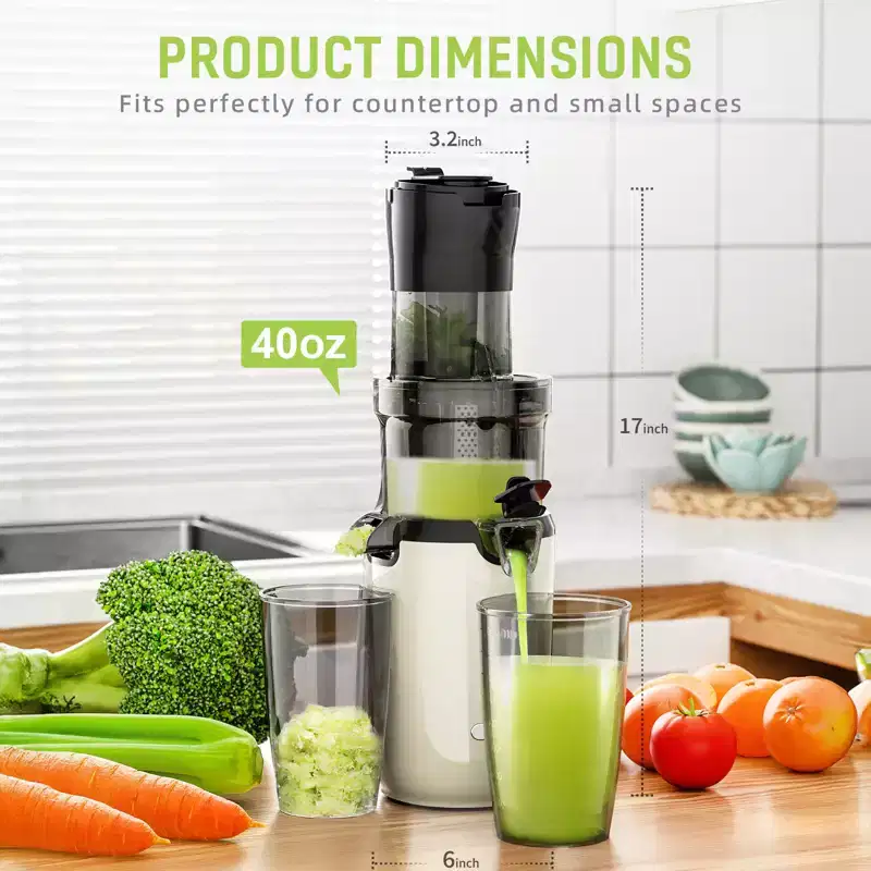 Cold Press Juicer Masticating Slow Juicer Machine 180W Quiet Motor Wide 76mm Feed Chute for Whole Fruits Vegetables Nutrient Preserving
