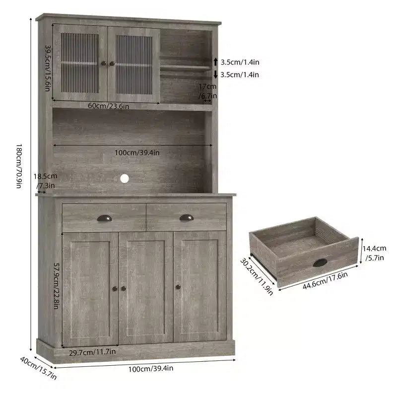 71 Kitchen Pantry Storage Cabinet, Wood Freestanding Buffet Cabinet w/Microwave Stand & 2 Drawers, Kitchen Hutch for Dining Living Room
