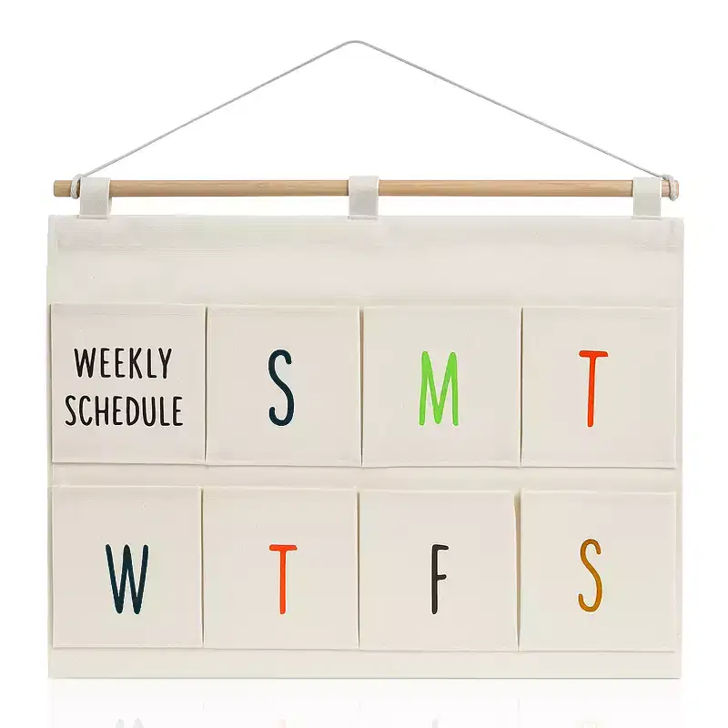 Wall Pocket Weekly Planner, Wall Storage Organizer, 8 Pockets Hanging for To-Do List, Pocket Chart Daily Schedule Planner, White