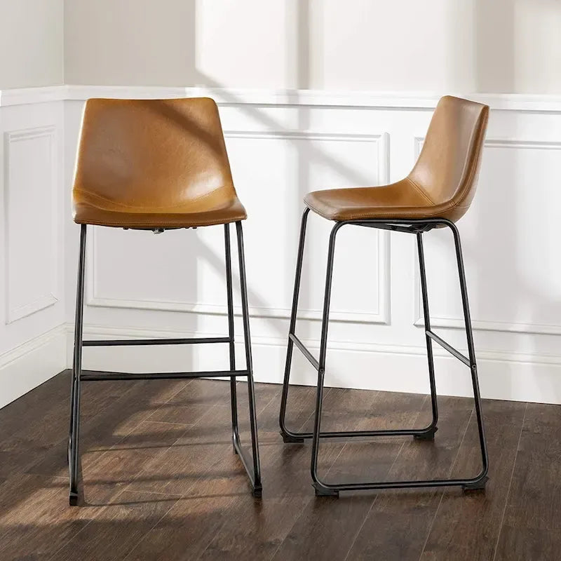 Faux Leather Counter Height Bar Stool with Iron Frame, 30 Inch