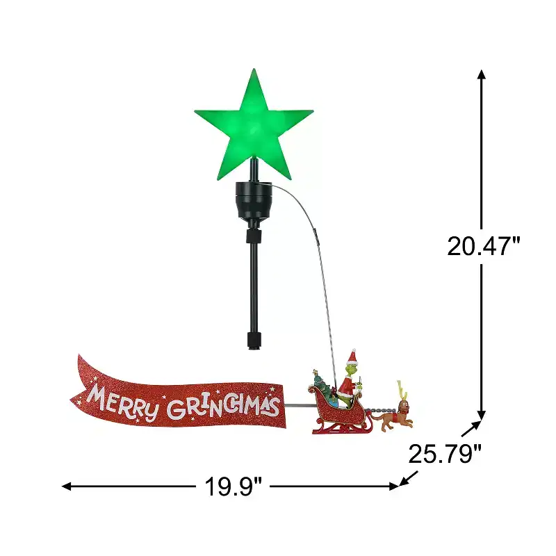 Mr. Christmas Animated Grinch Sleigh Tree Topper with Banner - Merry Grinchmas