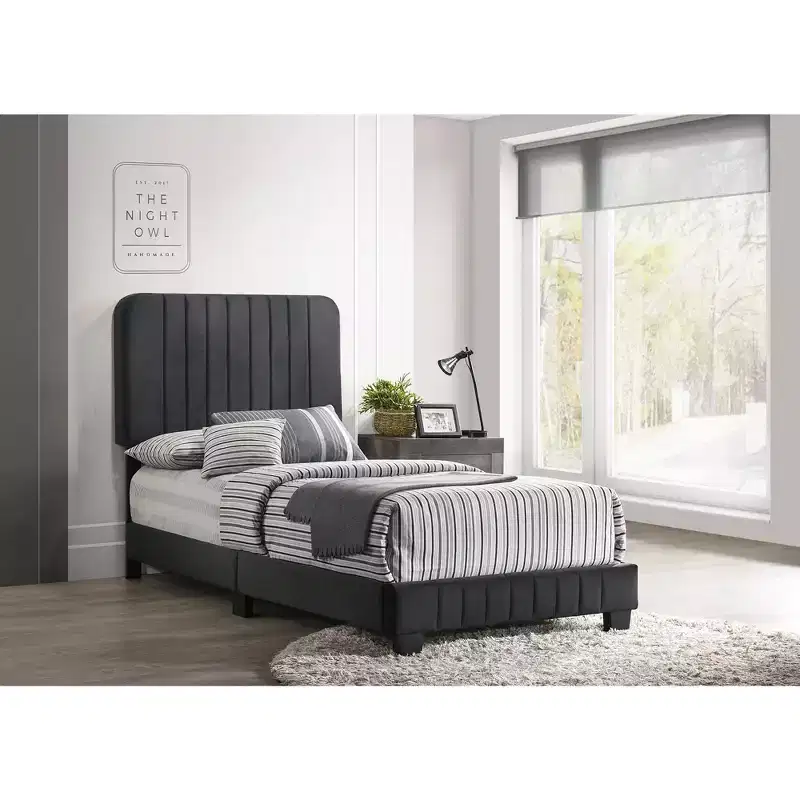 Passion Furniture Lodi Velvet UpholsteChannel Tufted Twin Panel Bed
