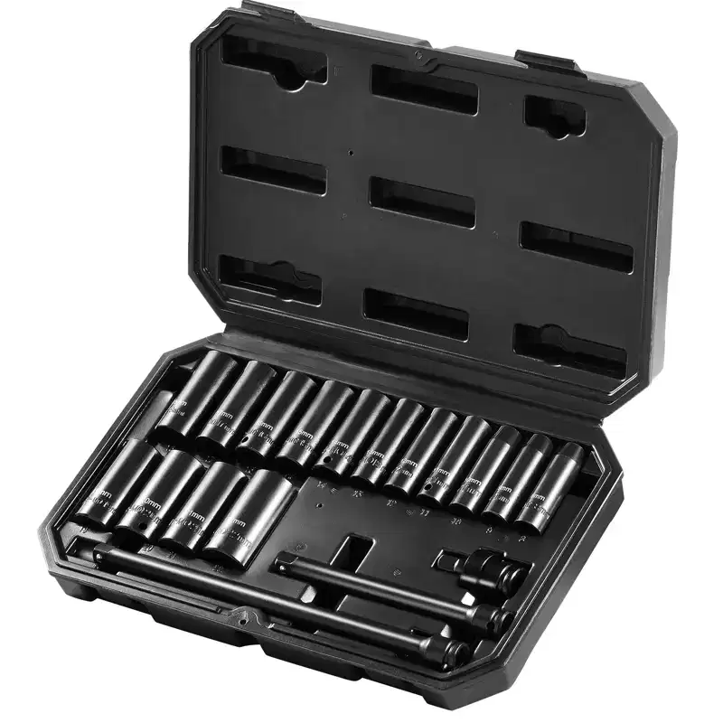 VEVOR Drive Impact Socket Set 3/8 - 18 Piece Deep Socket Set Metric 8-22mm - 6 Point CR-V Alloy Steel for Auto Repair,BLACK