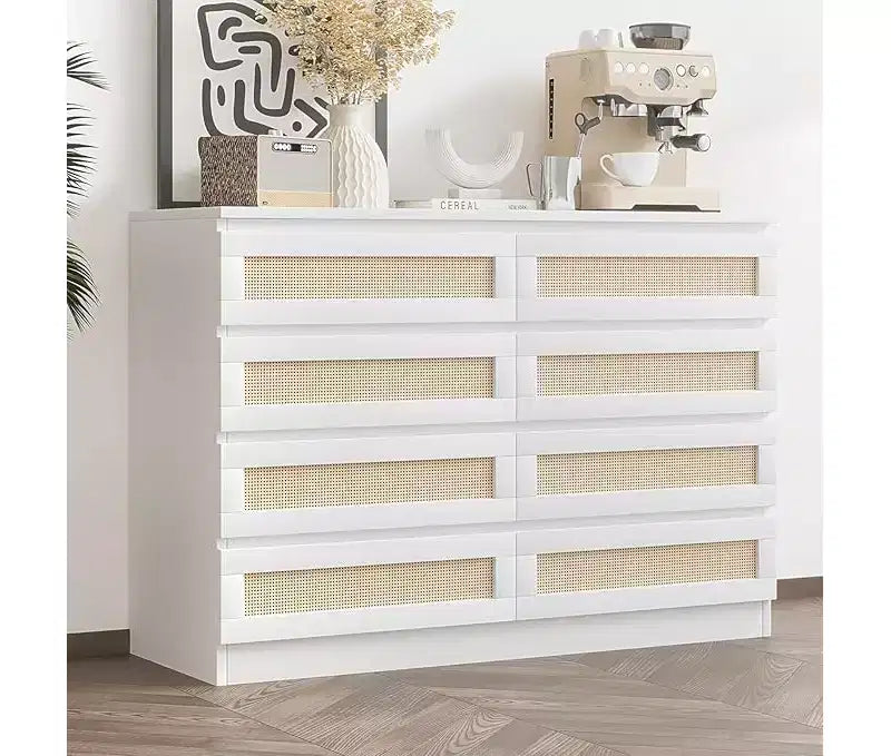 8-Drawer Rattan Dresser with Wide Tabletop