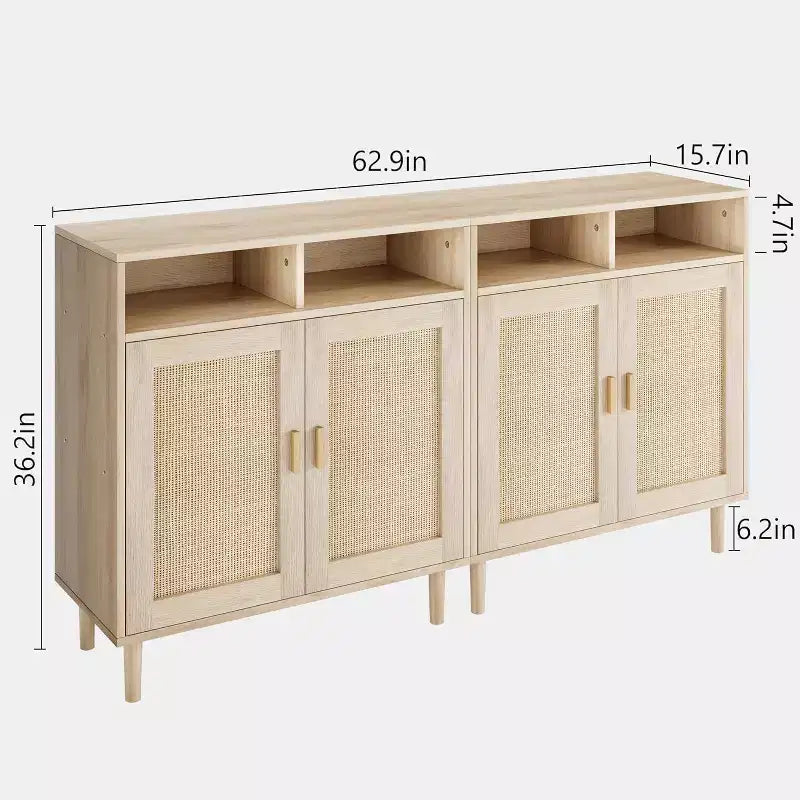 2 Pack Rattan Sideboard Buffet Cabinets, Double Door Modern Accent Storage Console Tables for Dining Room, Entryway, Living Room & Coffee Bar