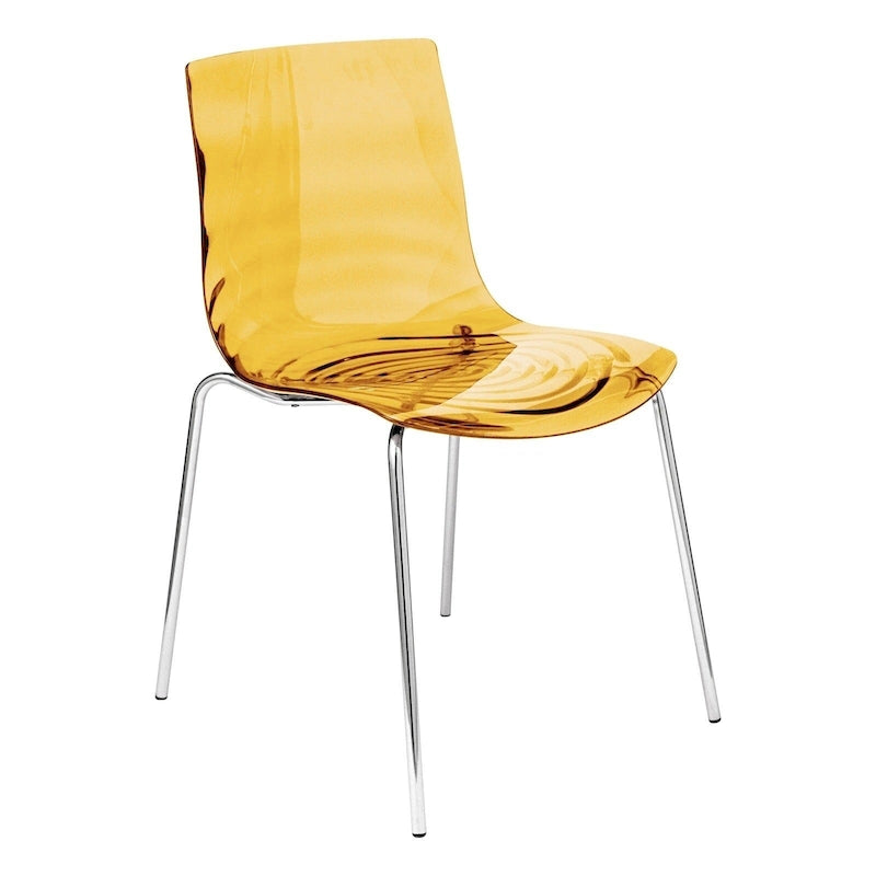 Acrylic Dining Chair with Chrome Legs Modern Accent Side Chair Water Ripple Design Seats