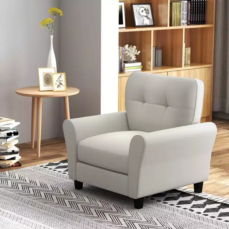 Costway 1/2 PCS Upholstered Modern Accent Chair Mid-Century Armchair with Rubber Wood Legs Beige