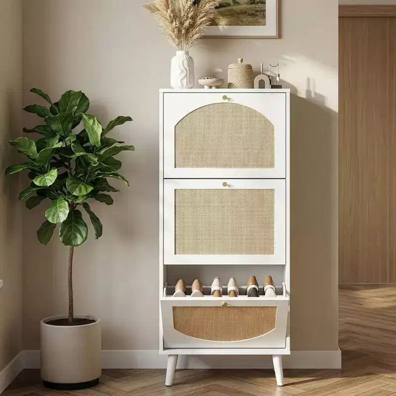 Karl Home Rattan Panel 3 Flip-Drawer Shoe Cabinet 21.26 W