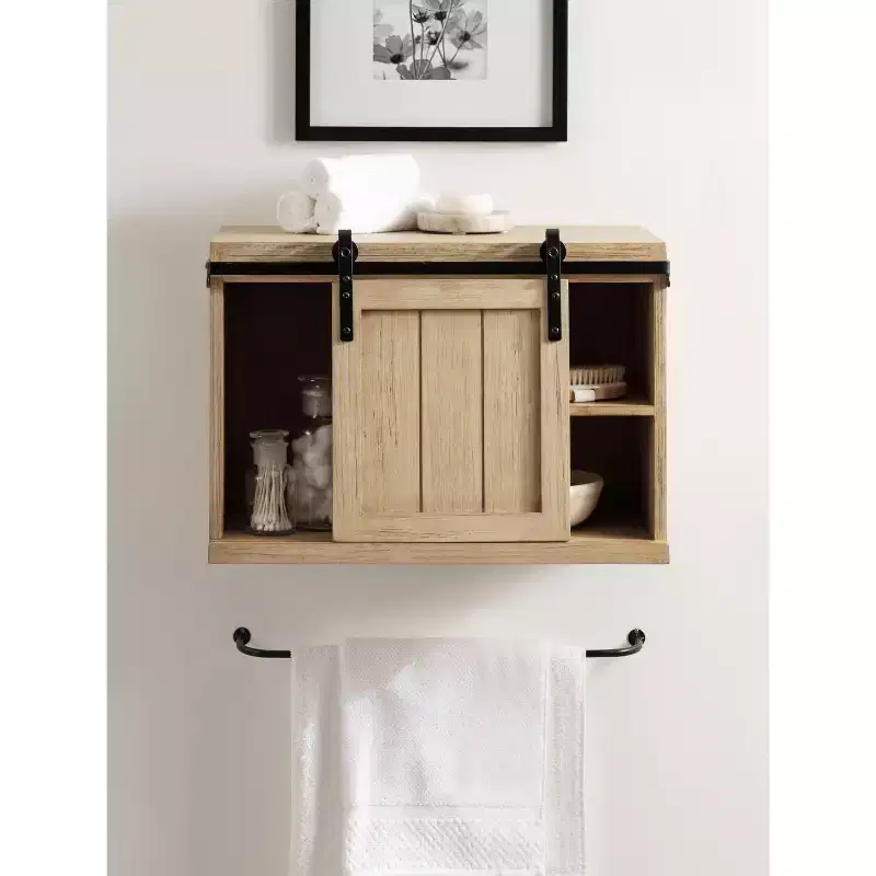 Kate and Laurel Cates Wood Floating Side Table with Cabinet