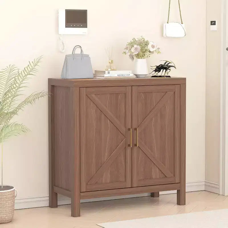 30 Inch Farmhouse Storage Cabinet, X-Shaped Double Door Kitchen Storage with 2 Adjustable Shelves