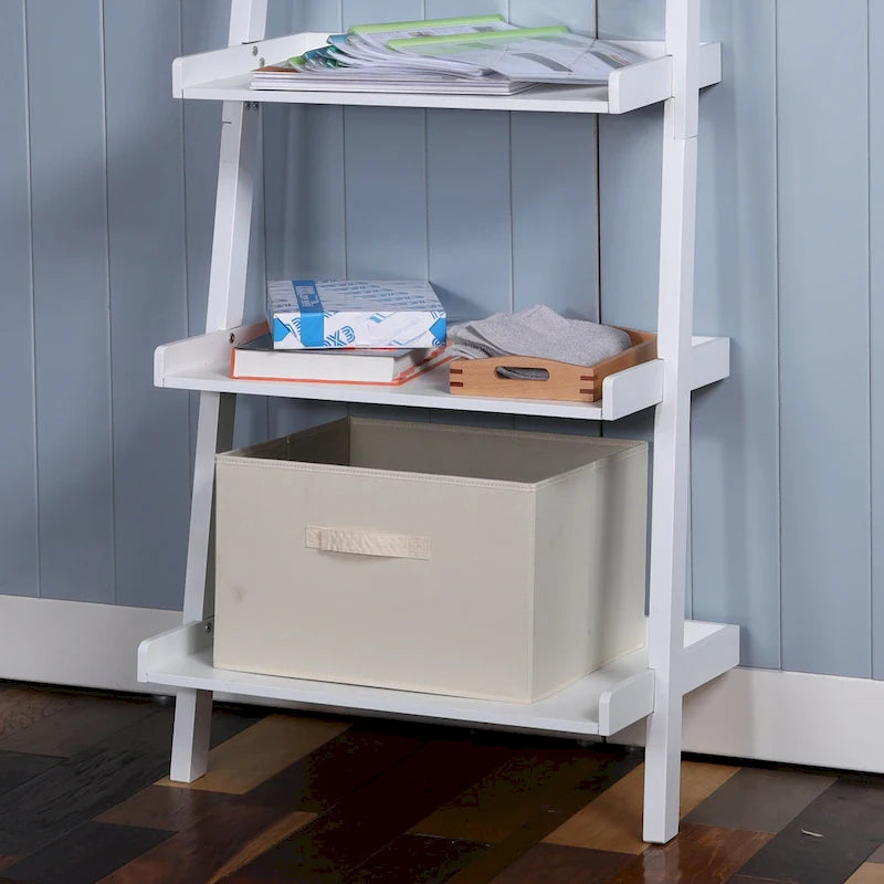 5-Tier Leaning Ladder Shelf Bookcase with Solid Wood Legs