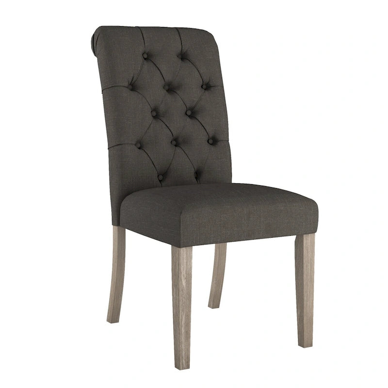 Linen Button Tufted Dining Chair with Grey Finish Legs