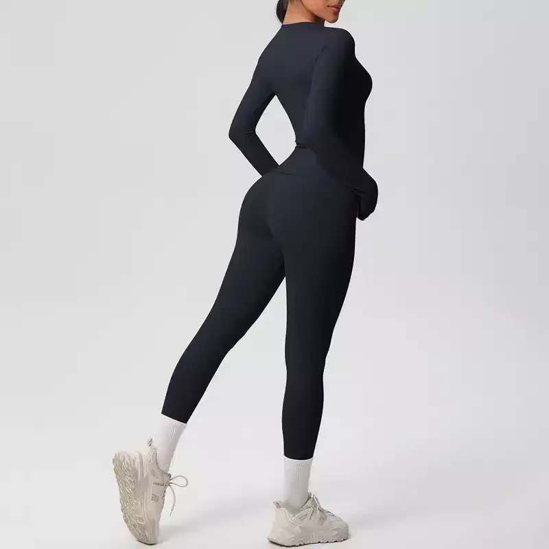 Anna-Kaci Active Women's Long Sleeve Crew Neck Top and High Waist Leggings Set with Slim Fit Design