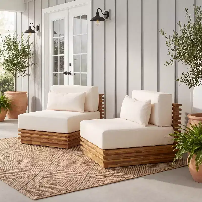 Christopher Knight Home Preston Patio Modern Coastal Acacia Wood Oversized Lounge Chair with Cushions