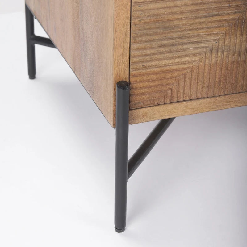 Light Brown Solid Wood & Black Iron Frame 2-Drawer Accent Table - 22L x 22W x 26H
