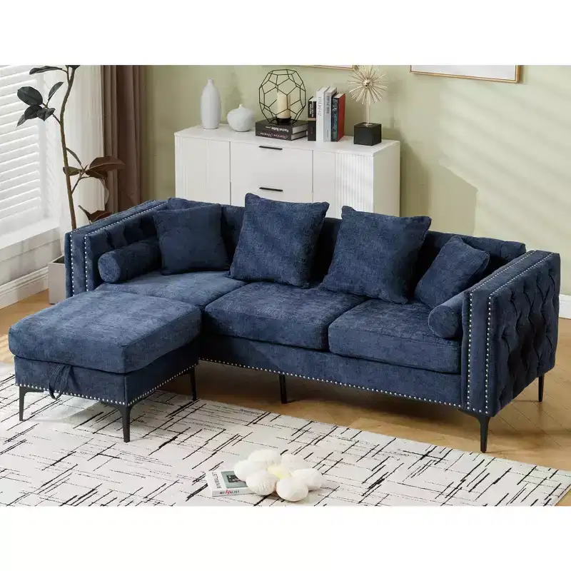 GDFStudio Zarin 85 Modern 4-Seater Chenille Upholstered Sectional Sofa with Storage Ottoman