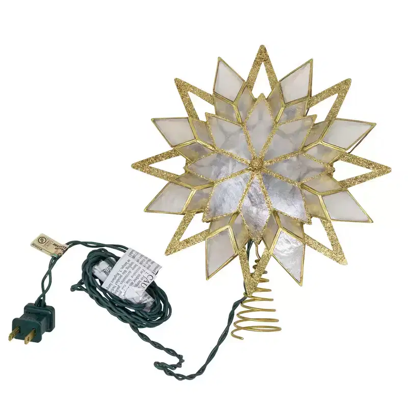 Kurt Adler Capiz Gittered Start Tree Topper, Gold, 9.5