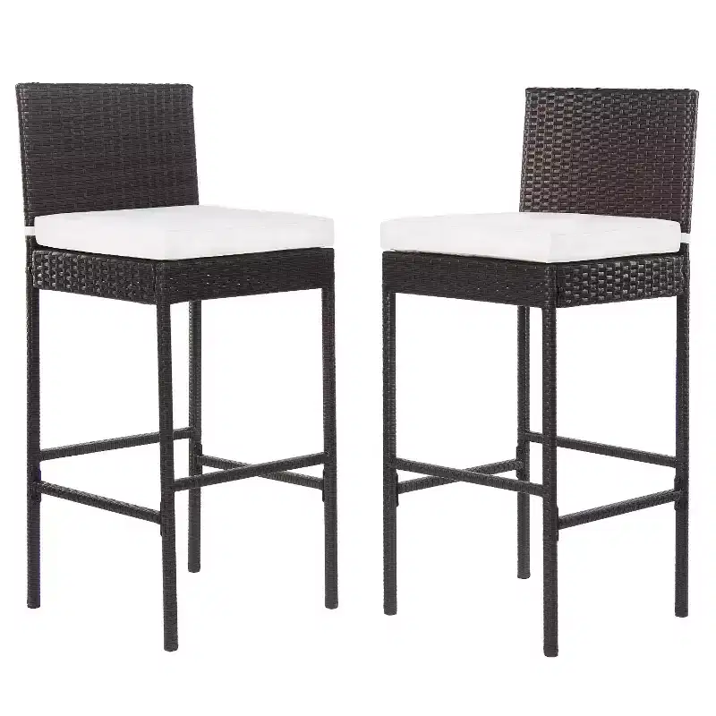 FDW 2 Piece Outdoor Bar Chairs 30 Wicker Patio Stools with Footrest & Weather Resistant, Brown