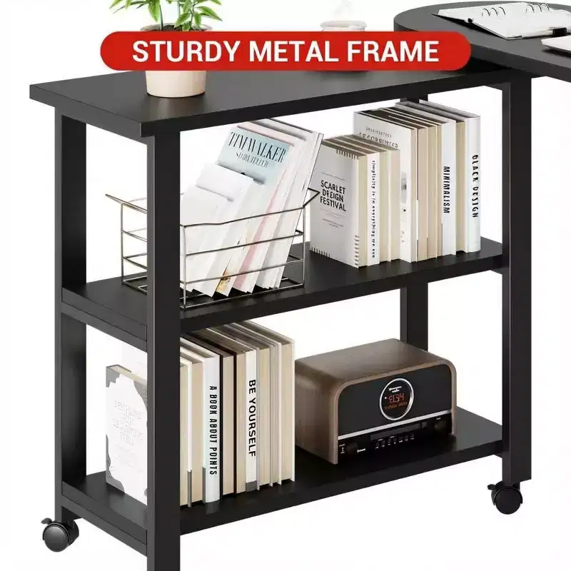 360 Rotating Sofa Side Table  2-Tier Movable Coffee Table, Extra Storage Pocket, 6 Lockable Swivel Wheels, Versatile for Living Room, Bedroom