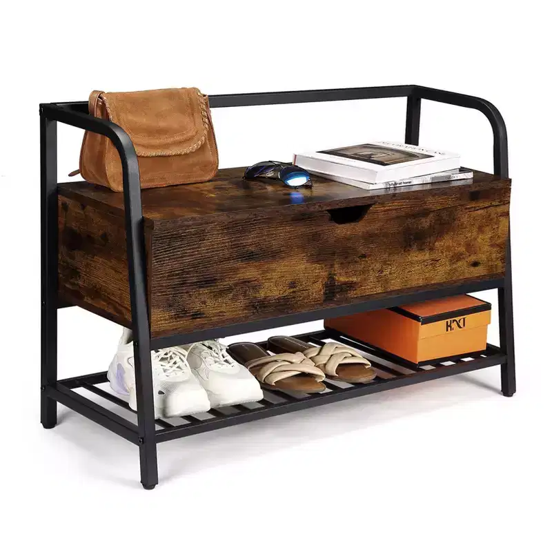 47 White Shoe Bench with Sliding Doors & Cushion, Farmhouse Entryway Storage Bench with Hidden Compartment and Adjustable Shelves