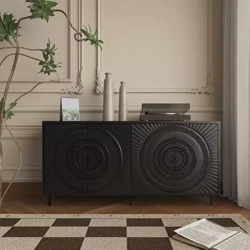 Modern Black Sideboard Buffet Cabinet with StorageCoffee Bar Console for Kitchen and Dining Room Organization