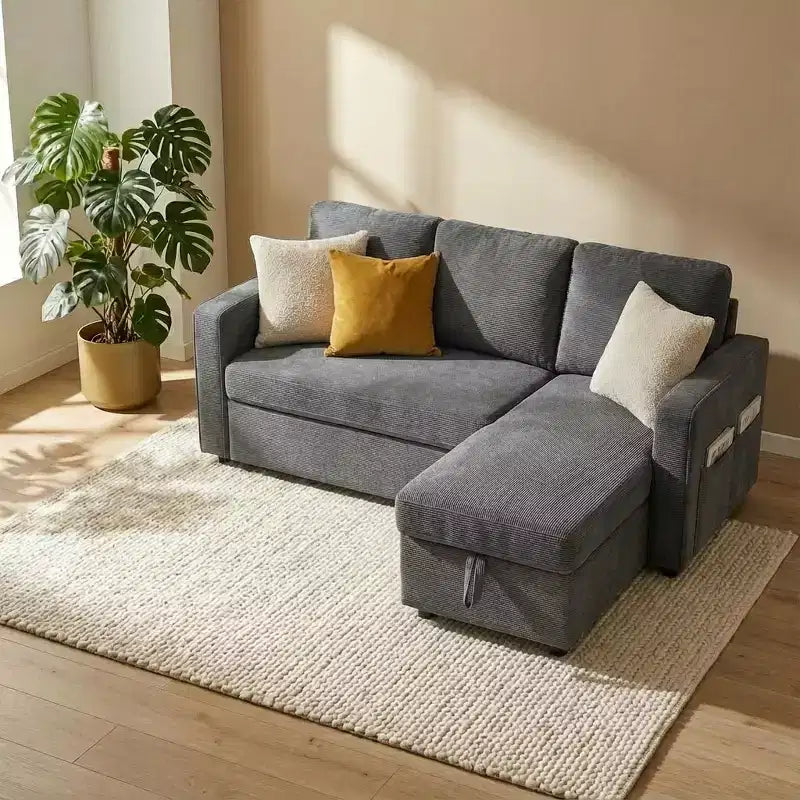 Dyonery 81 Sleeper Sofa Bed with Storage, L-Shaped Sectional Pull Out Couch with Reversible Chaise and USB Ports