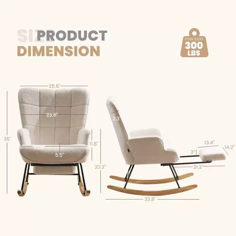 Upholstered Nursery Rocking Chair with Retractable Footrest
