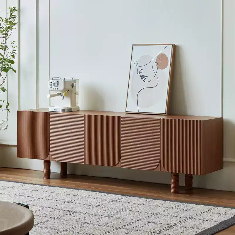70.9 Inch Mid-Century Modern Fluted TV Media Cabinet, Fits TVs up to 80 Inches, with Recessed Door Panels and 4 Storage Cabinets, Walnut