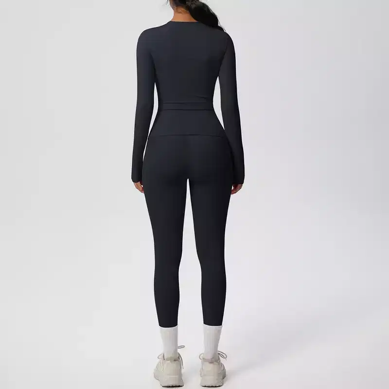 Anna-Kaci Active Women's Long Sleeve Crew Neck Top and High Waist Leggings Set with Slim Fit Design