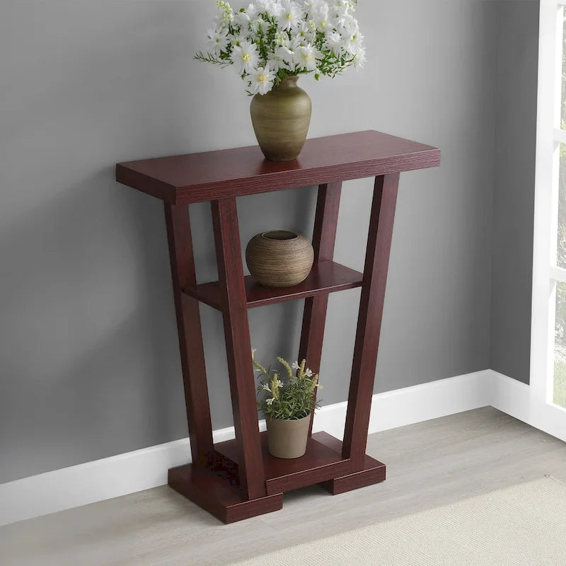 V-Shaped Console Table with Shelves
