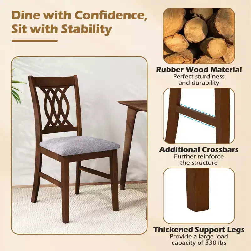 Costway Dining Chairs Set of 2 w/Padded Seat Hollowed Backrest & Rubber Wood Frame