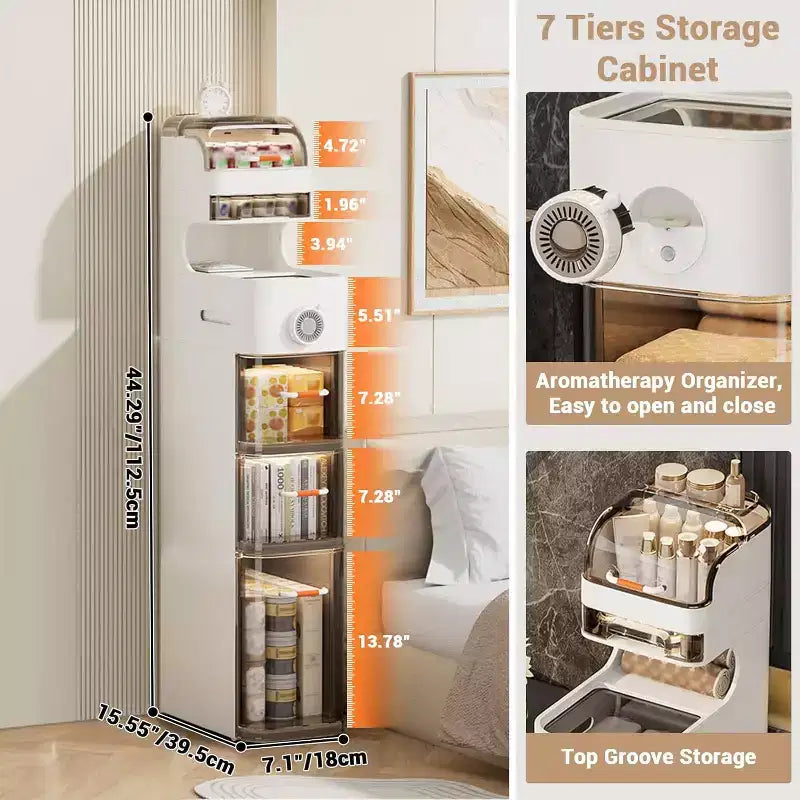 Ultra-Slim Wheeled Storage Cabinet, MDF, 2 Drawers, Ready to Use, for Bathroom, Laundry, Kitchen