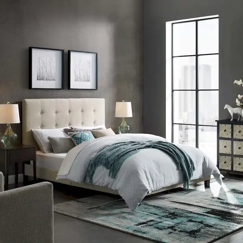 Queen Button-Tufted Upholstered Platform Bed