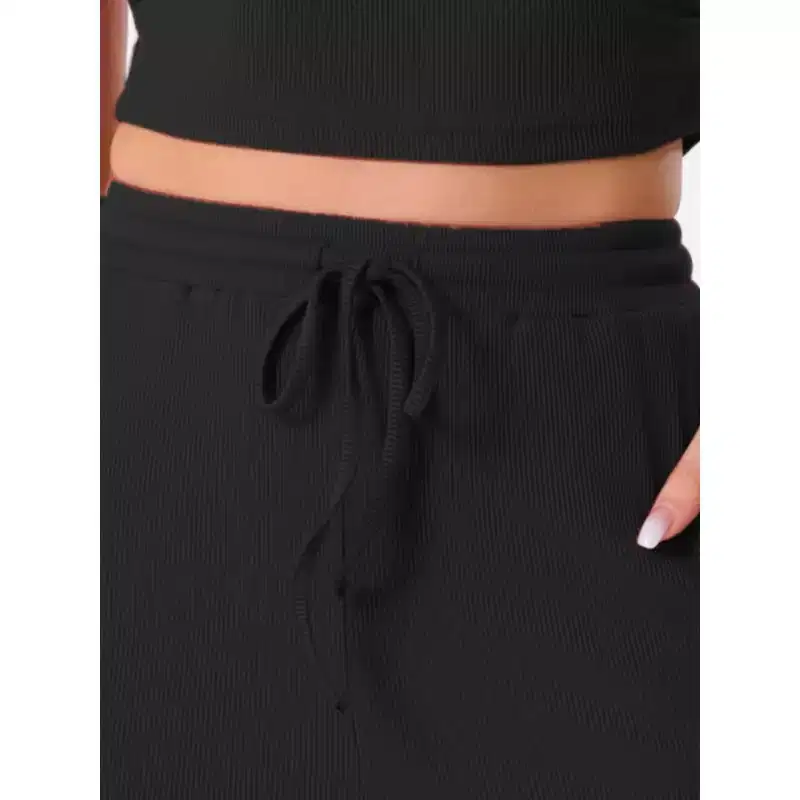 Allegra K Women's 2 Piece Crew Neck Sleeveless Crop Tank and Wide Leg Pants Summer Lounge Set