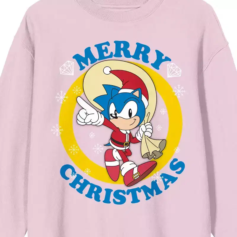 Sonic the Hedgehog Classic Merry Christmas Adult Pink Crew Neck Sweatshirt