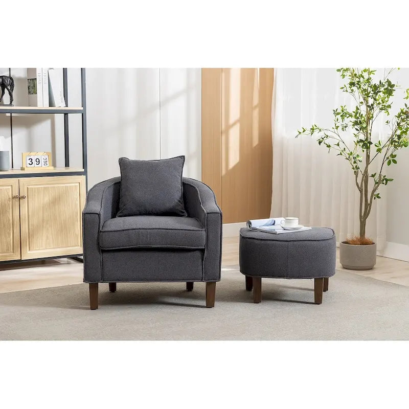 Mid-Century Modern Club Accent Chair with Tufted Back and Round Arms