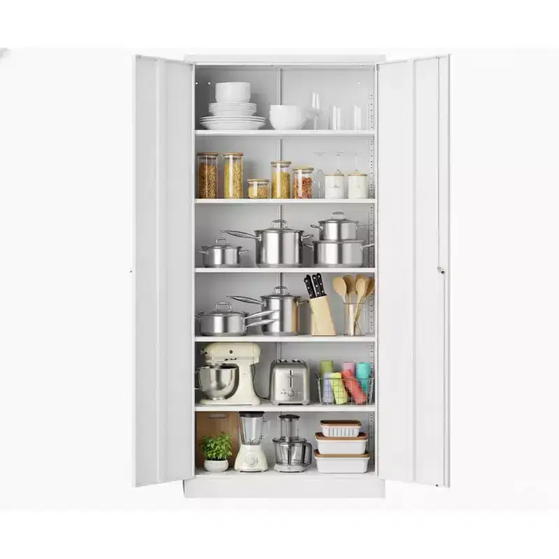 GustoWave 71 Metal Storage Cabinet with Locking Doors - 4 Adjustable Shelves for Pantry, Garage or Office Organization