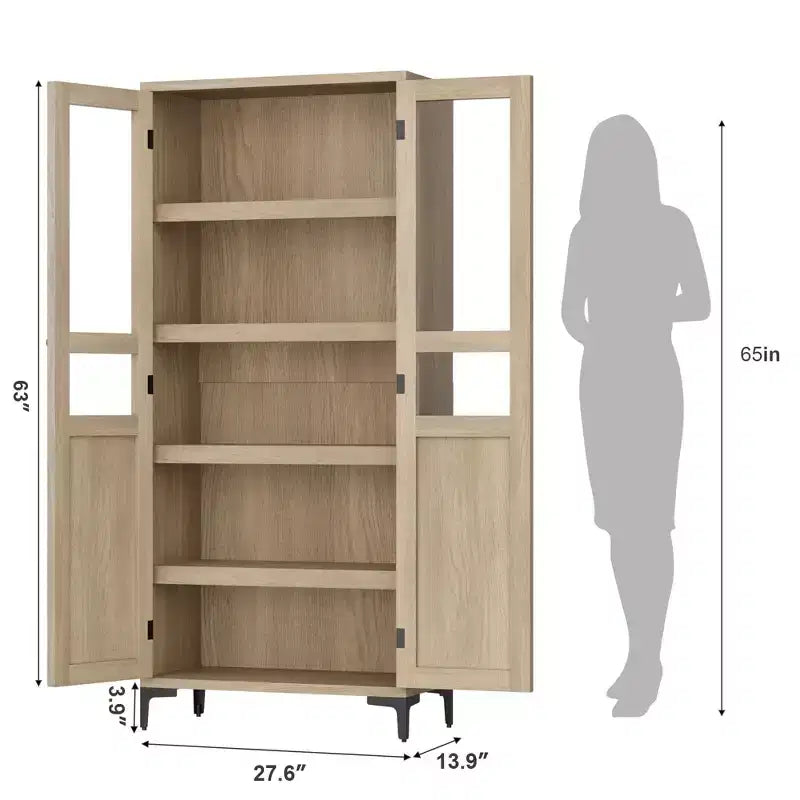 Tall Storage Cabinet, Kitchen Pantry Cabinet,5 Tier Bathroom Cabinet with 4 Doors Adjustable Shelves for Kitchen, Dining Room, Bathroom