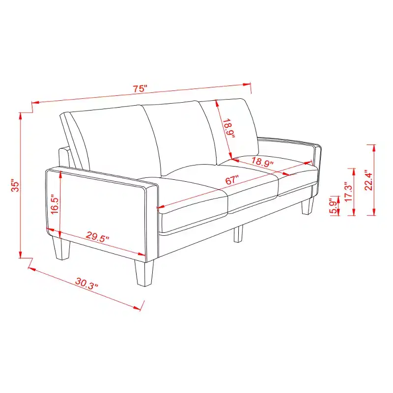 GDFStudio Hodgson Modern 3-Seat Wood and Fabric Upholstered Sofa