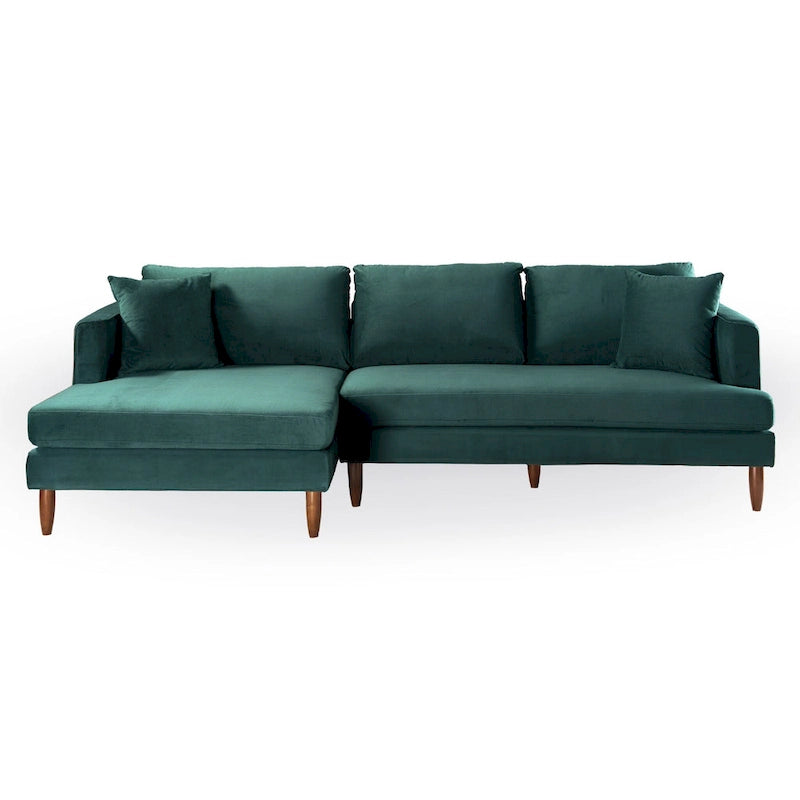 Mid-Century Modern L-Shaped Pillow Back Velvet Sectional Sofa