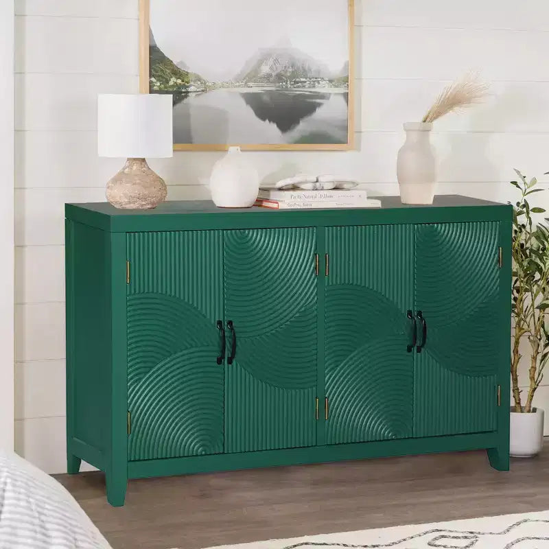 GDFStudio Rhodes Mid-Century Modern Fir Wood 59.00'' Storage Console Cabinet with 4 Doors