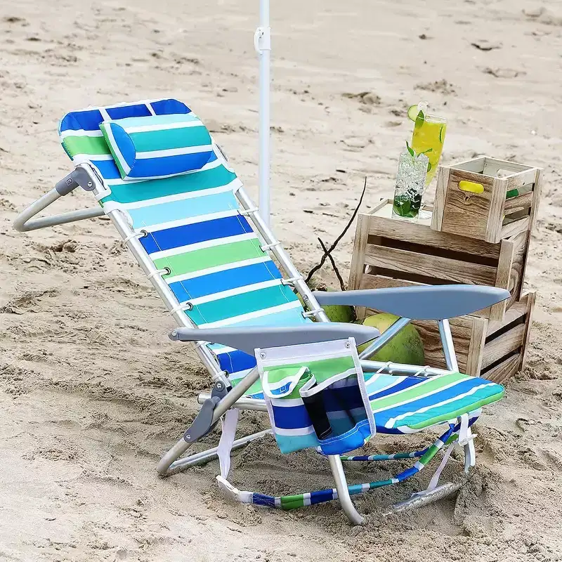 Acekool Backpack Beach Chair, 5 Position Lay Flat Folding Chair with Straps, Cup Holder & Towel Bar, Portable for Adults, 1 Pack