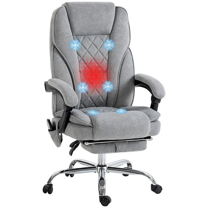 Massage office chair, 6-point vibration, swivel chair, height and footrest adjustable, gray