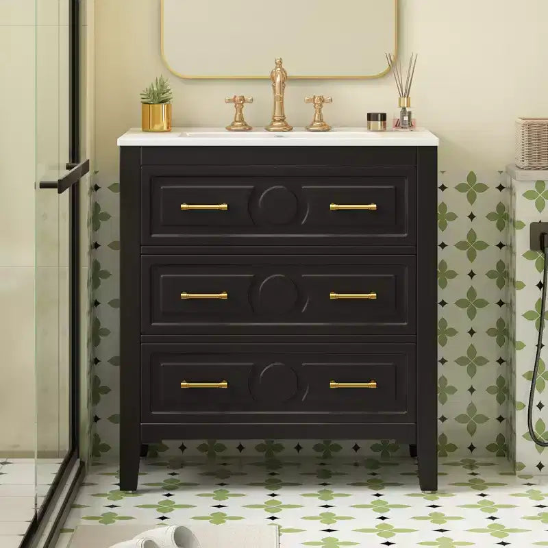30 Single Bathroom Vanity with Sink, Bathroom Floor Cabinet with Drawers for Small Space