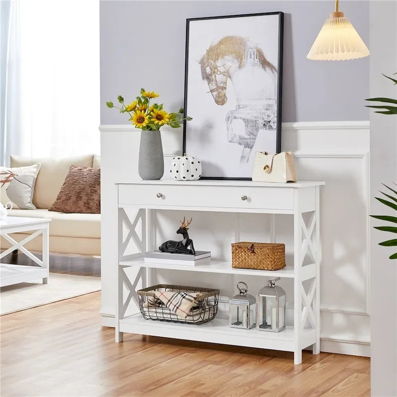 Console Table with 1 Drawer and 2 Open Shelves