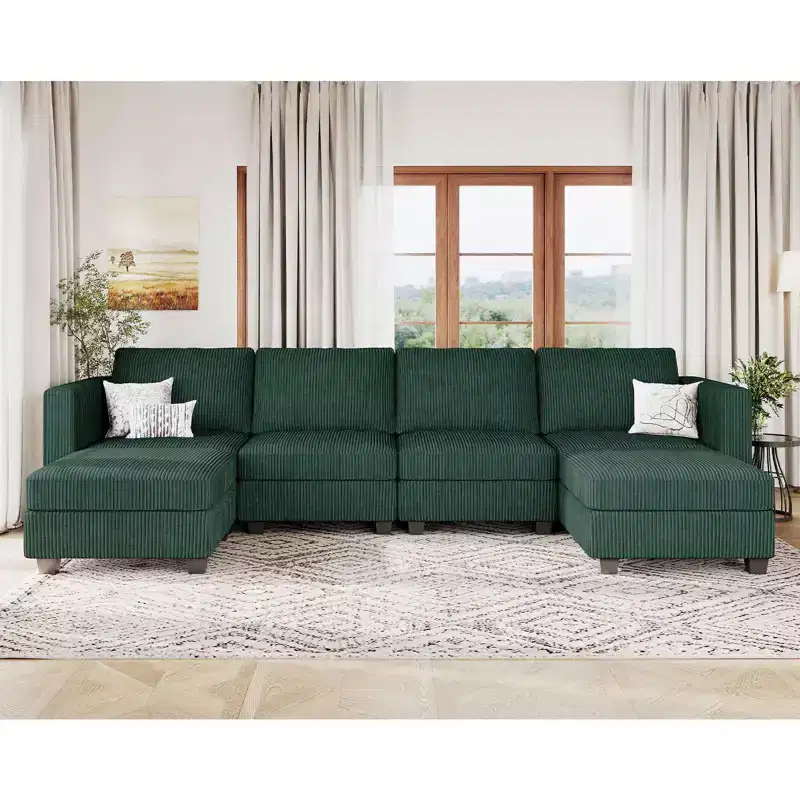 Belffin Modular U Shape Couch with Storage Ottoman Corduroy Sectional Couch with Chaise Convertible Modern Sectional Sofa Couch