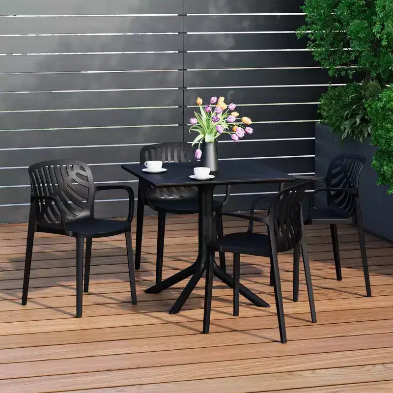 WestinTrends Playa 5-Piece Outdoor Resin Square Patio Dining Table Set with Modern Stackable Patio Dining Chairs