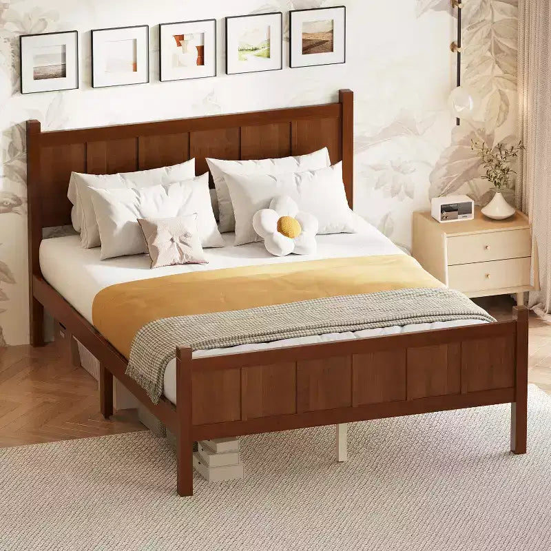FAMYYT Twin Size Flat Panel Bed With Headboard & Footboard, Easy Assembly