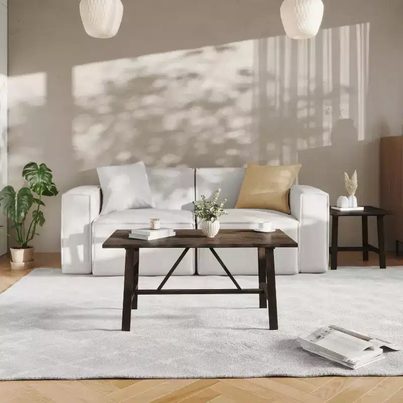 Flash Furniture Eli Solid Wood Farmhouse Coffee Table, Trestle Style Accent Table